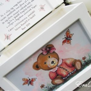Festett névreszóló játéktároló láda - Teddy pillangómaci
