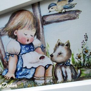 Festett névreszóló játéktároló láda - Kislány kutyussal farm