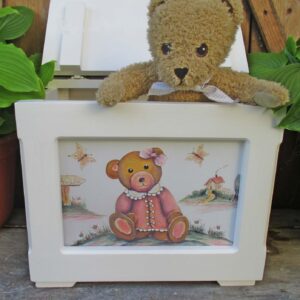 Festett névreszóló Keresztelő láda - Teddy pillangómaci
